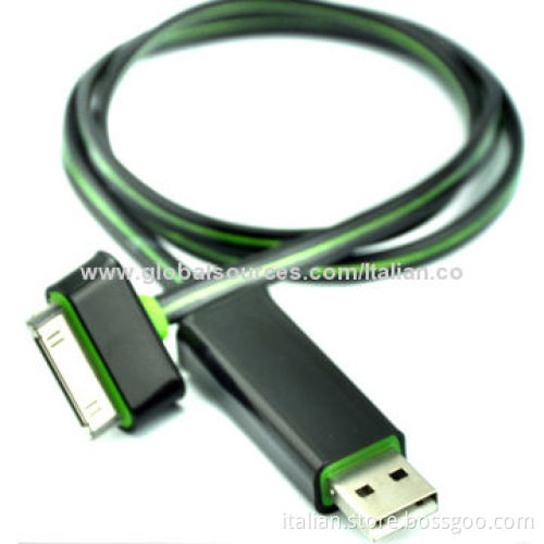 Flat USB cable with LED light flash for iPhone 4